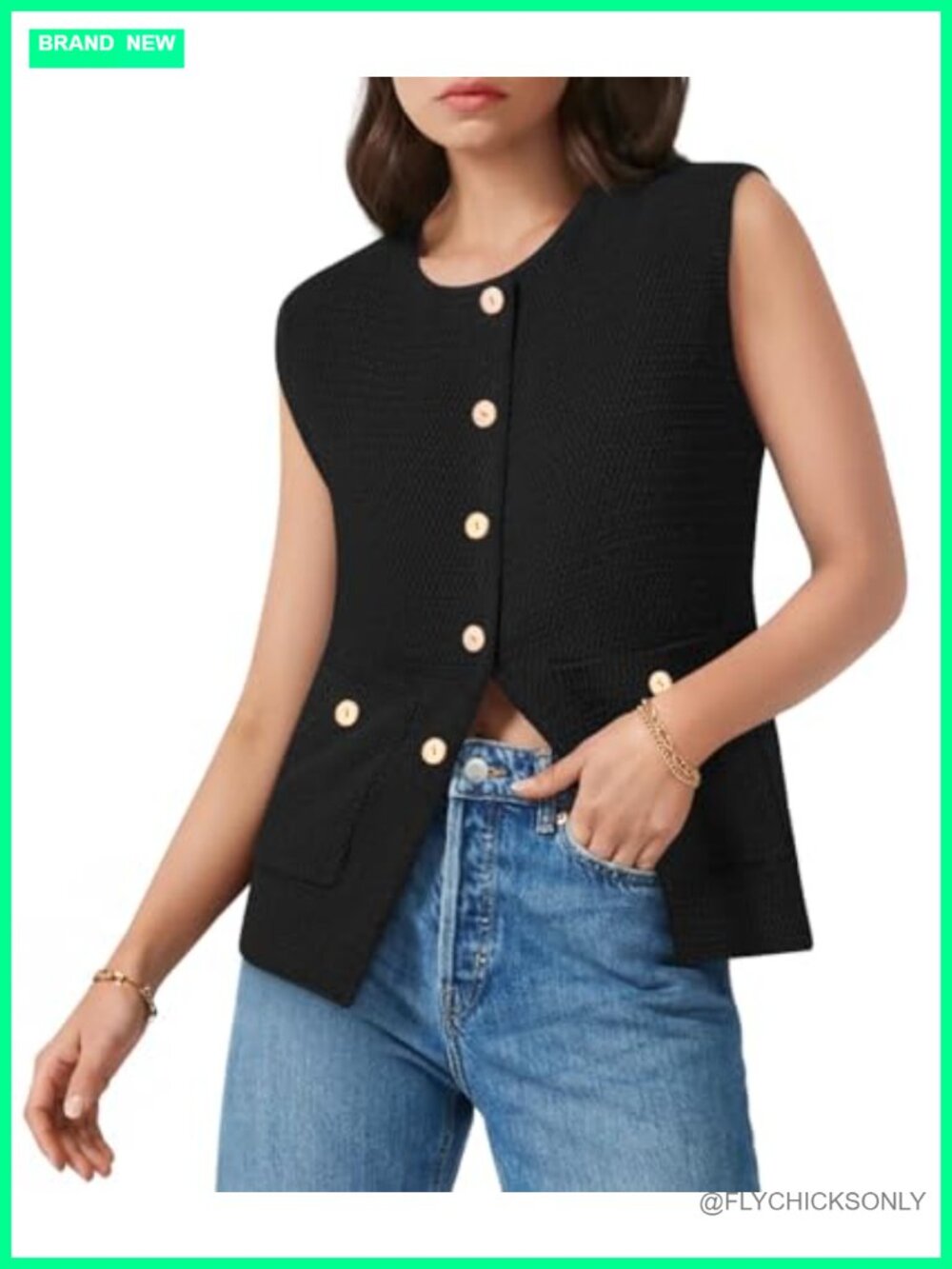Women's Sleeveless Knit Sweater Vest Button Down Tank Top with Pockets